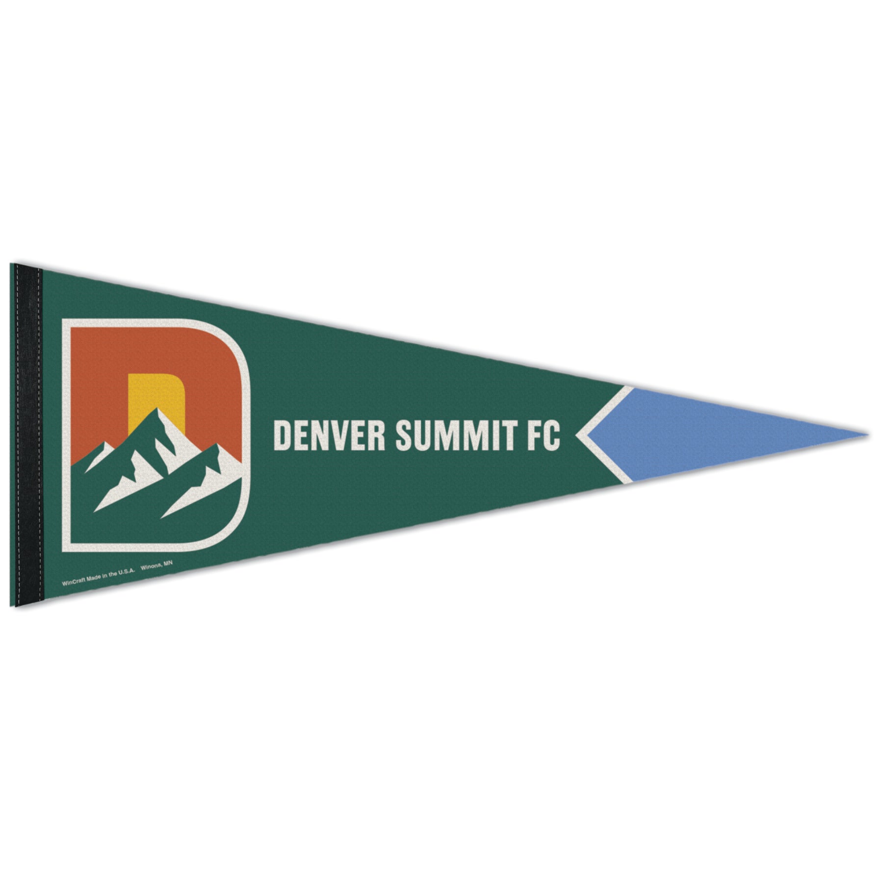 Green pennant with Denver Summit FC logo on a white background