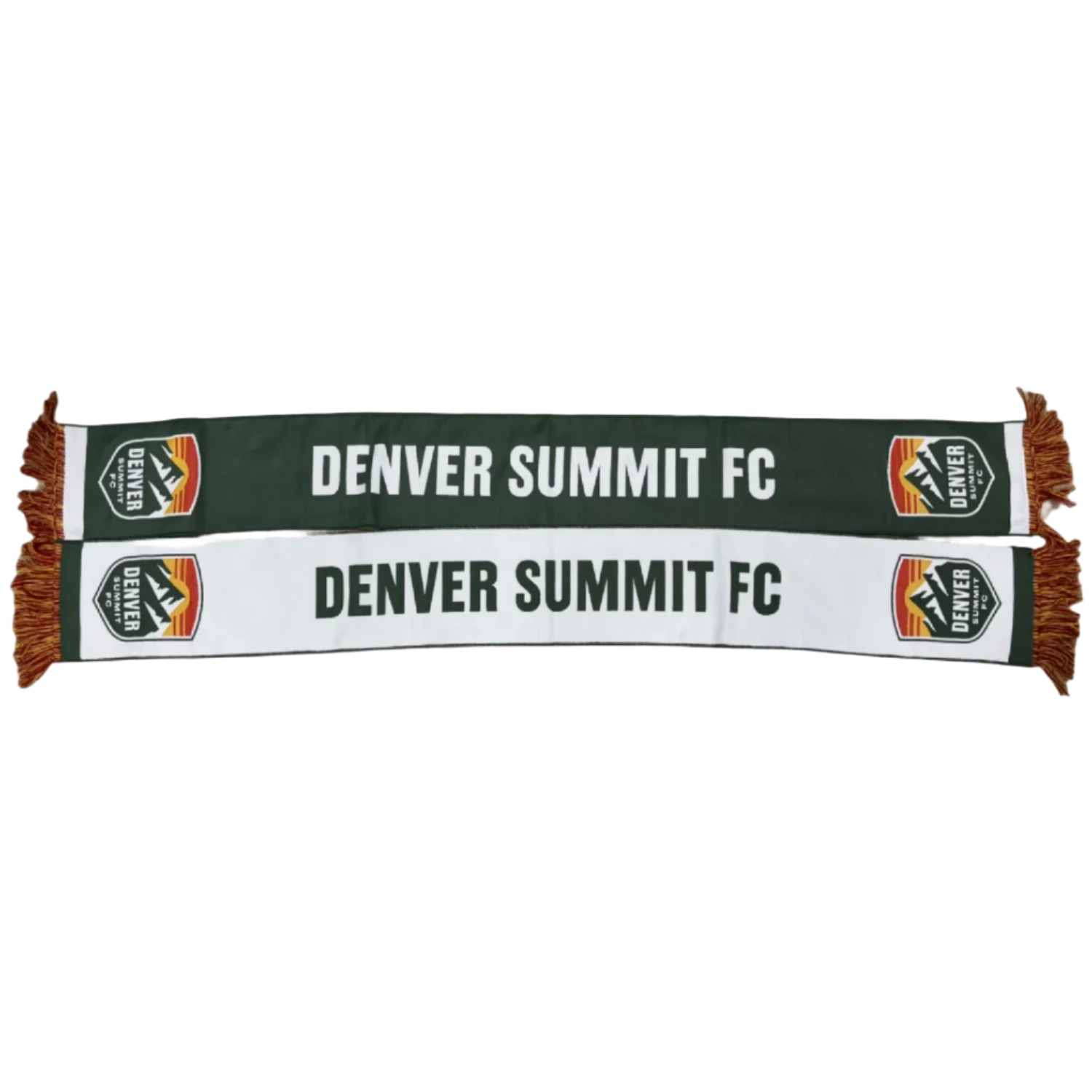 Two Denver Summit FC scarves on a white background