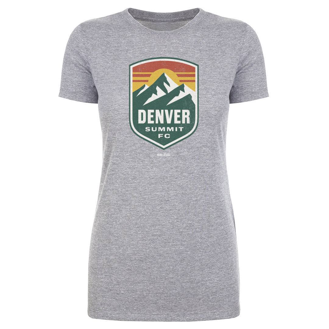 Gray t-shirt with Denver Summit FC logo on a white background